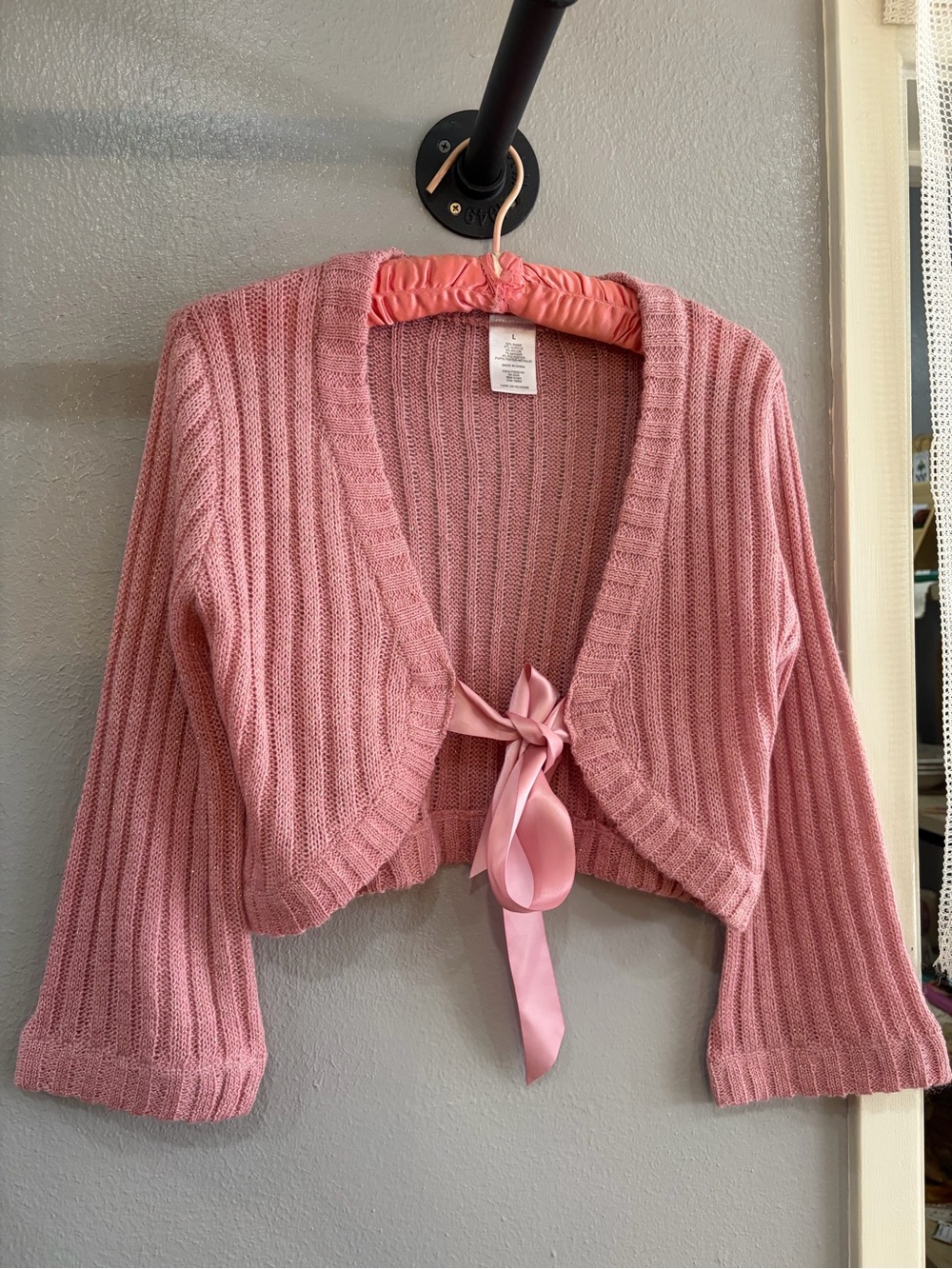 Pink Ribbed Tie-Front Cropped Sweater